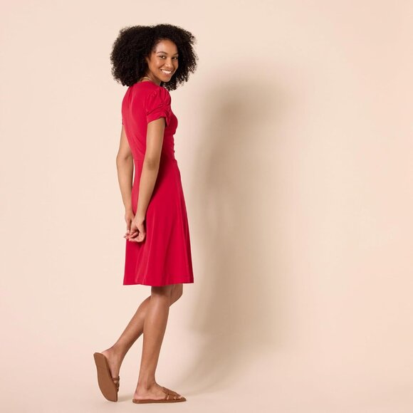 Women's Rayon Stretch Jersey A-line Dress Short Sleeve Button Closure - Picture 3 of 5